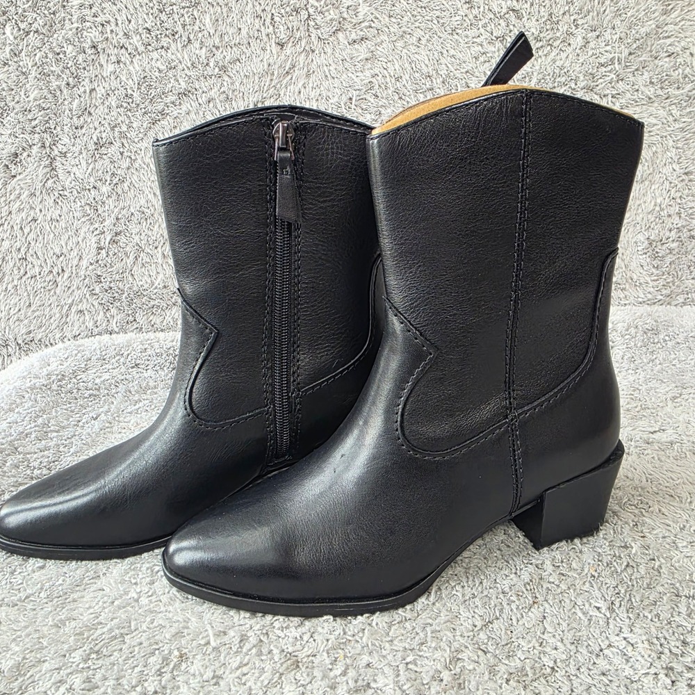 NATURALIZER Womens‎ Black Gaby Almond Toe Block Heel Leather Western Boot 5M NEW